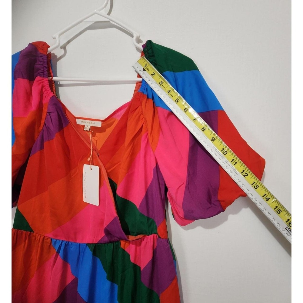 Skies Are Blue Women's M Multicolor Striped Tiered Maxi Dress Puff Sleeve NWT - Picture 4 of 7